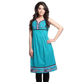 Multicolor Printed Cotton Stitched Kurti  2
