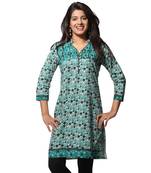 Blue Printed Cotton Stitched Kurti 