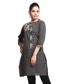 Grey Printed Cotton Stitched Kurti 