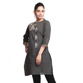 Grey Printed Cotton Stitched Kurti  2