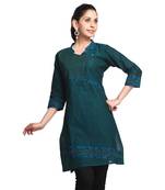 Green Printed Cotton Stitched Kurti 
