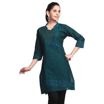 Green Printed Cotton Stitched Kurti  2