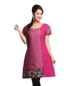 Pink Printed Cotton Stitched Kurti 