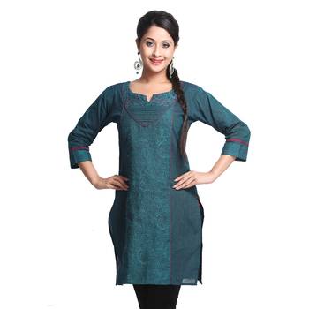 Blue Printed Cotton Stitched Kurti  1