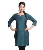 Blue Printed Cotton Stitched Kurti 