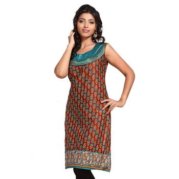 Multicolor Printed Cotton Stitched Kurti  2