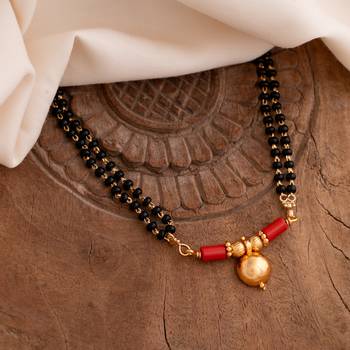 Black beads mangalsutra SHORT 18" with single vati pendant one gram gold 1