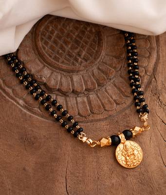 Black beads mangalsutra with Laxmi vati SHORT 18" one gram gold 1