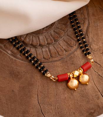 Black beads mangalsutra SHORT 18" with double vati pendant one gram gold 1