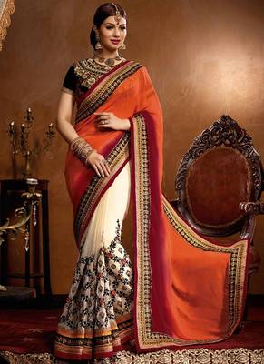 Multicolor embroidered georgette saree with blouse 1
