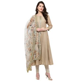Beige  chanderi ethnic-kurtis 1