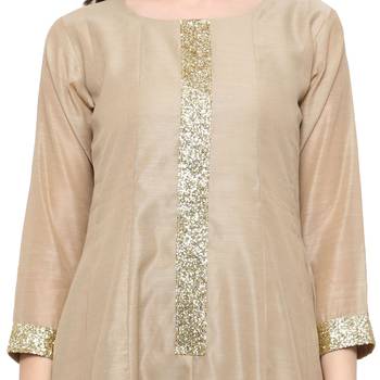 Beige  chanderi ethnic-kurtis 5