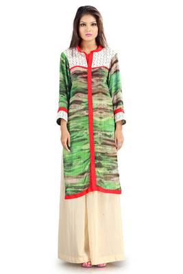 Green Georgette Digital Printed Pakistani Kurti 2