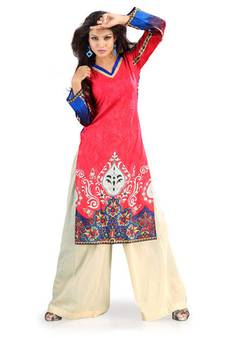 Red Cotton Kurti having Allover Subtle Prints