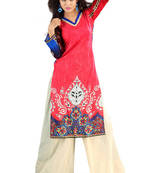 Red Cotton Kurti having Allover Subtle Prints