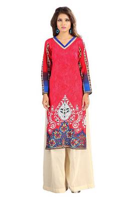 Red Cotton Kurti having Allover Subtle Prints 2