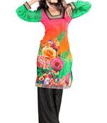 Multi Colour Cotton Satin Kurti showing Floral Print