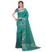 Turquoise Woven Jacquard Saree With Blouse