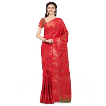 Red Woven Jacquard Saree With Blouse 1