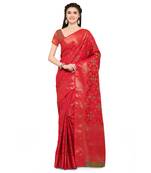 Red Woven Jacquard Saree With Blouse