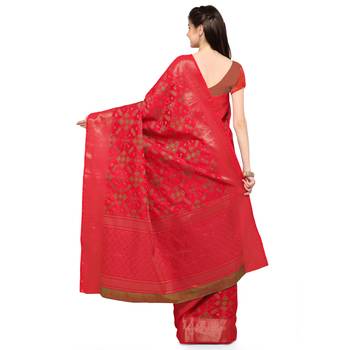 Red Woven Jacquard Saree With Blouse 2