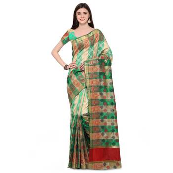 Green Woven Polycotton Saree With Blouse 1