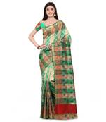 Green Woven Polycotton Saree With Blouse
