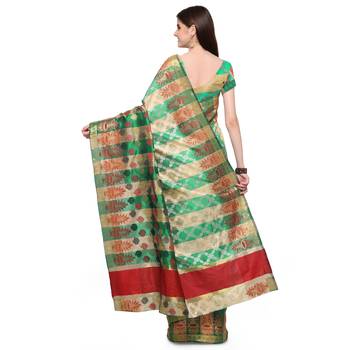Green Woven Polycotton Saree With Blouse 2