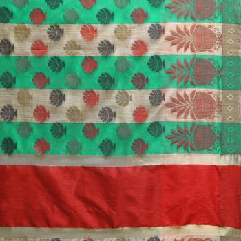 Green Woven Polycotton Saree With Blouse 4
