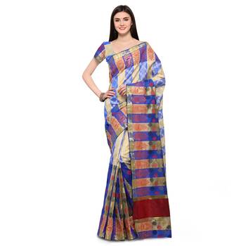 Blue woven polycotton saree with blouse 1
