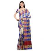 Blue woven polycotton saree with blouse