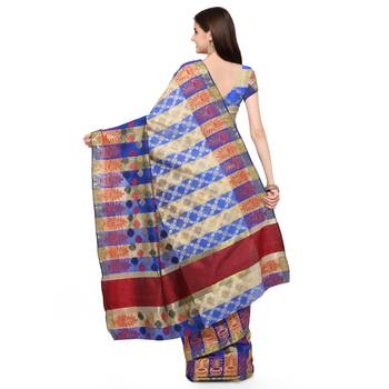 Blue woven polycotton saree with blouse 2