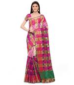 Pink woven polycotton saree with blouse