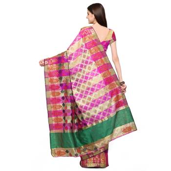 Pink woven polycotton saree with blouse 2