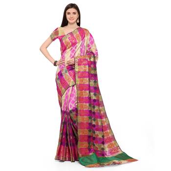 Pink woven polycotton saree with blouse 3