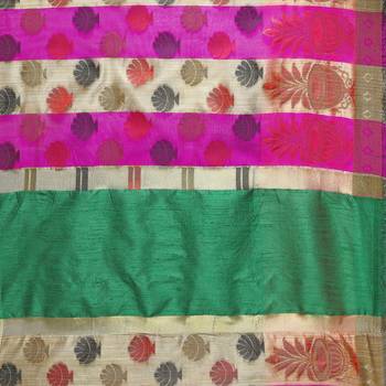 Pink woven polycotton saree with blouse 4