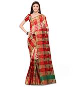 Red woven polycotton saree with blouse