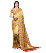 Yellow woven polycotton saree with blouse