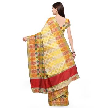 Yellow woven polycotton saree with blouse 2