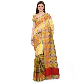 Yellow woven polycotton saree with blouse 3
