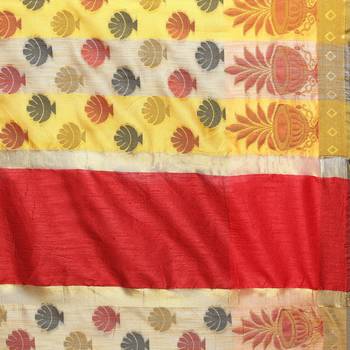 Yellow woven polycotton saree with blouse 4