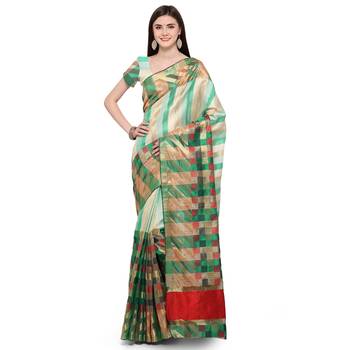 Green woven polycotton saree with blouse 1