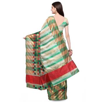 Green woven polycotton saree with blouse 2