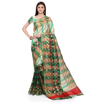 Green woven polycotton saree with blouse 3