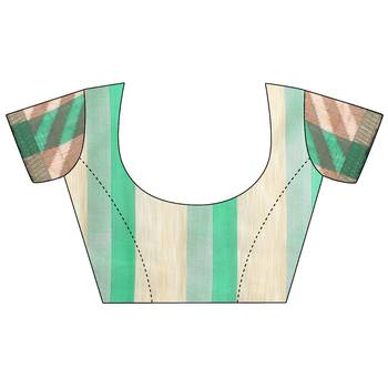 Green woven polycotton saree with blouse 5