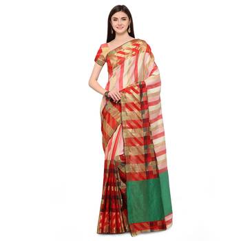 Multicolour woven polycotton saree with blouse 1