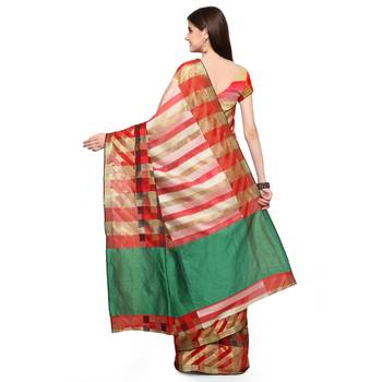Multicolour woven polycotton saree with blouse 2