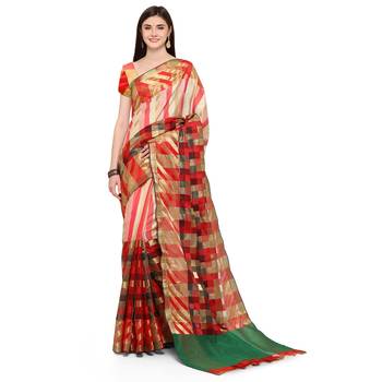 Multicolour woven polycotton saree with blouse 3