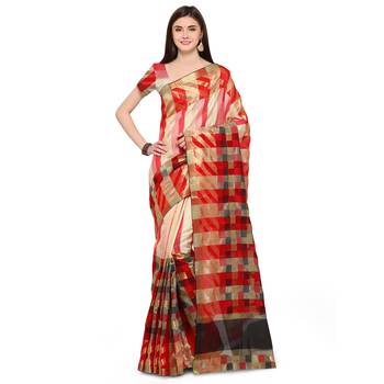 Red woven polycotton saree with blouse 1
