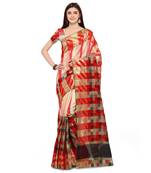 Red woven polycotton saree with blouse